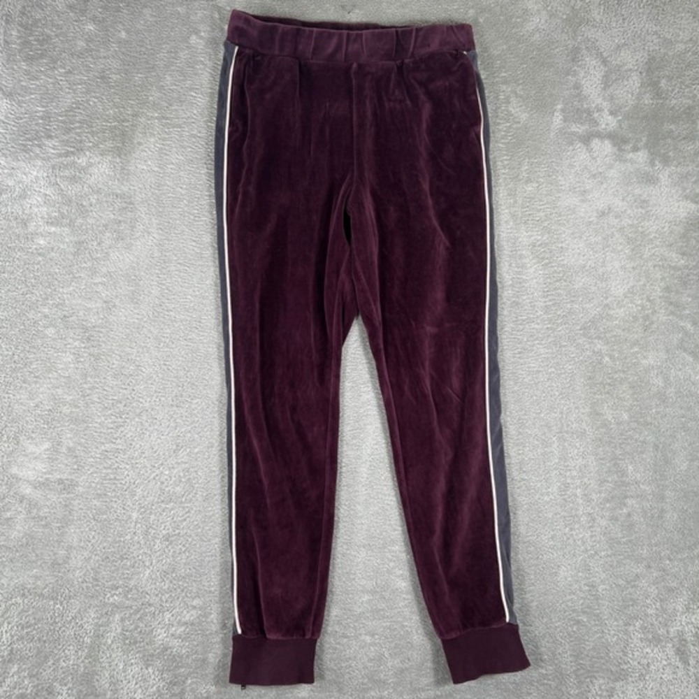 Fabletics Velour‎ Joggers Womens Large Purple Track Pants Striped Zipper Cuffs